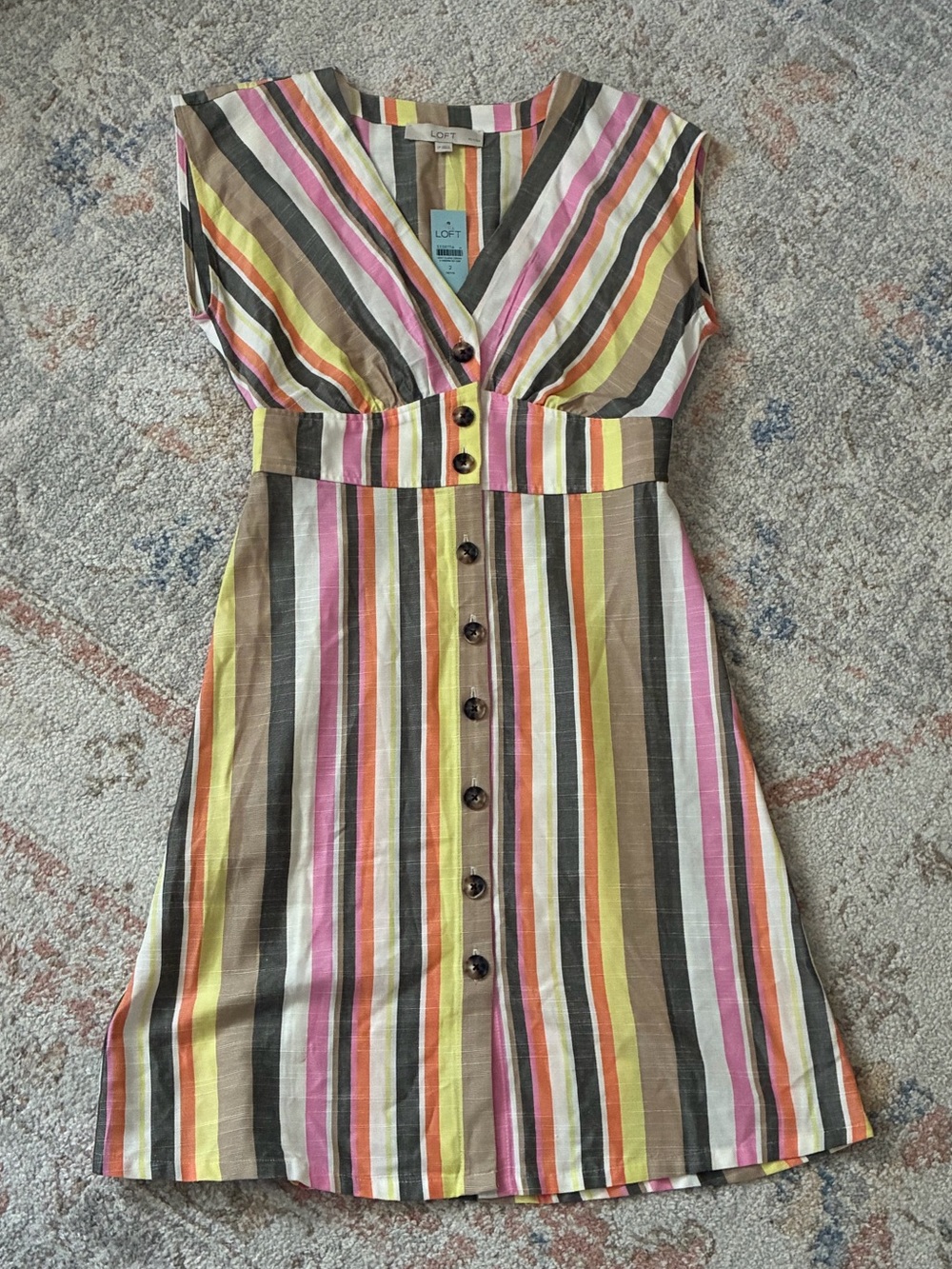 NWT-LOFT Striped V-Neck Button-Front Mini Dress -Petite Size2